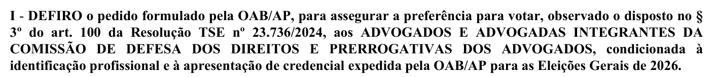 Recorte original do item I: deferimento do pedido da OAB/AP