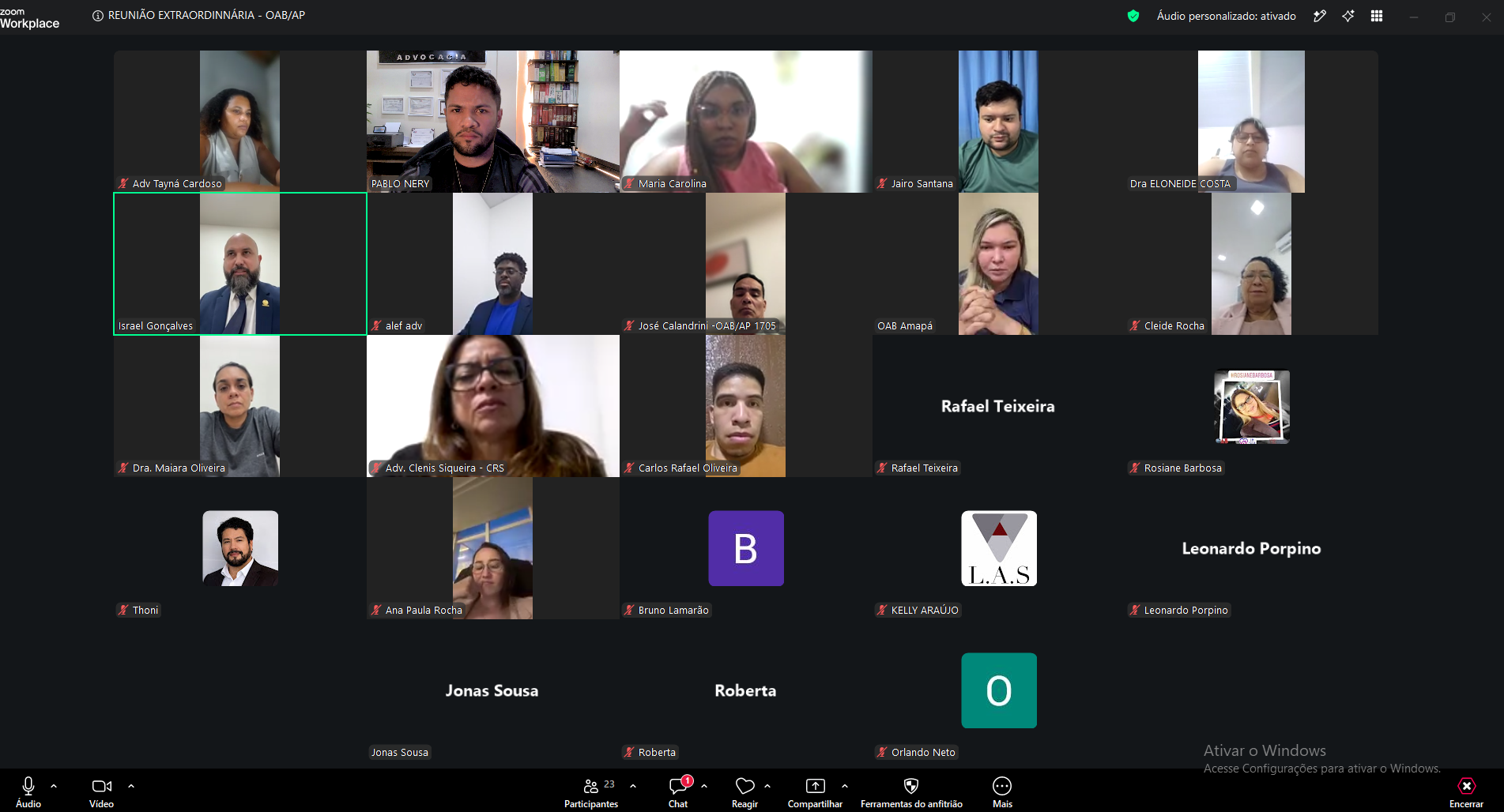 Registro da reunião extraordinária virtual da OAB/AP, com os participantes reunidos por videoconferência.